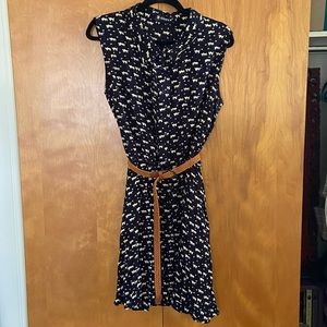 Allegra K Navy Blue Cat Print Dress